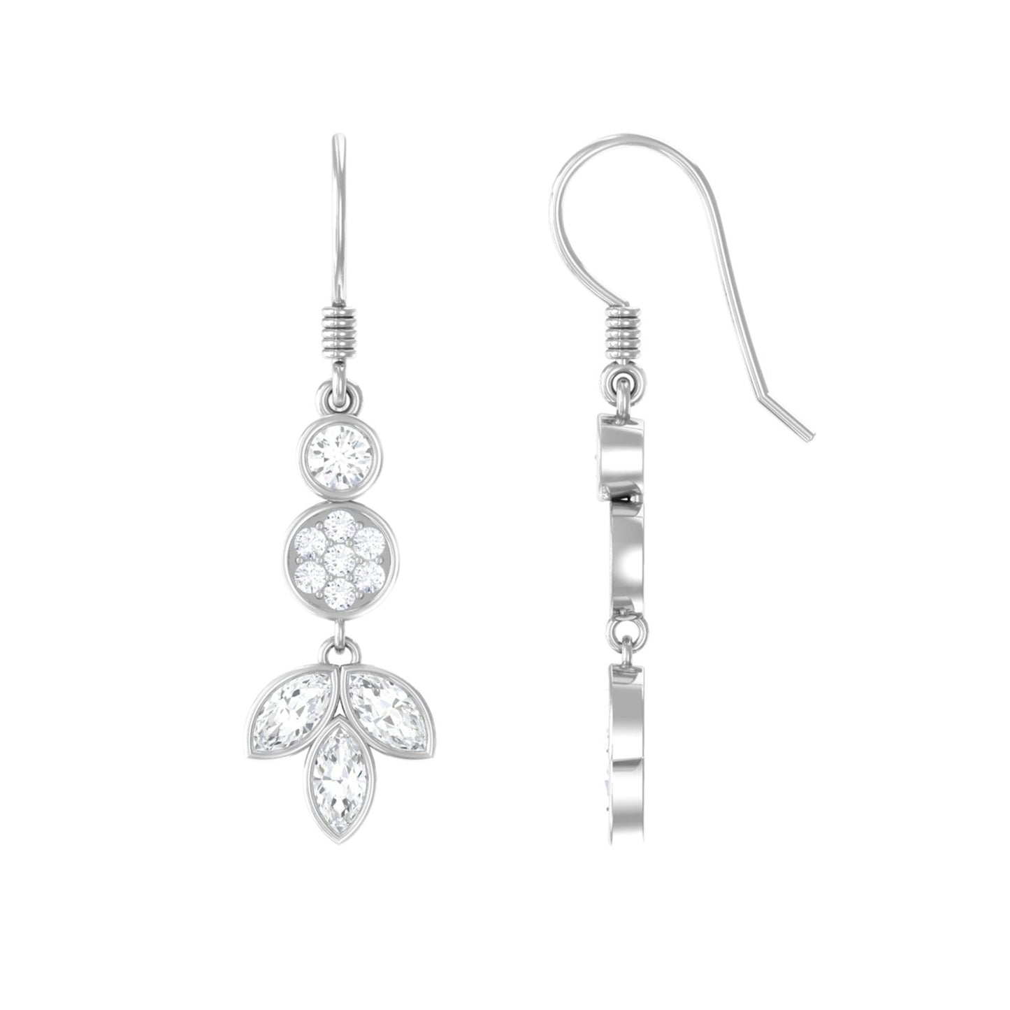 Marquise and Round Cut Moissanite Leaf Dangle Earrings