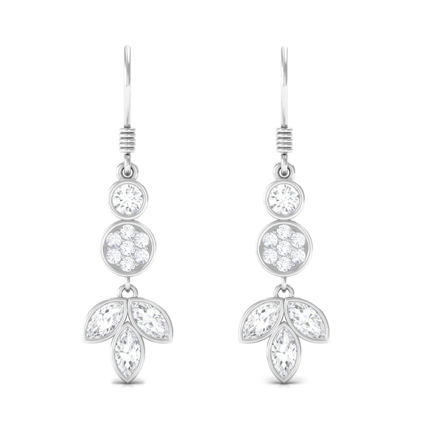Marquise and Round Cut Moissanite Leaf Dangle Earrings