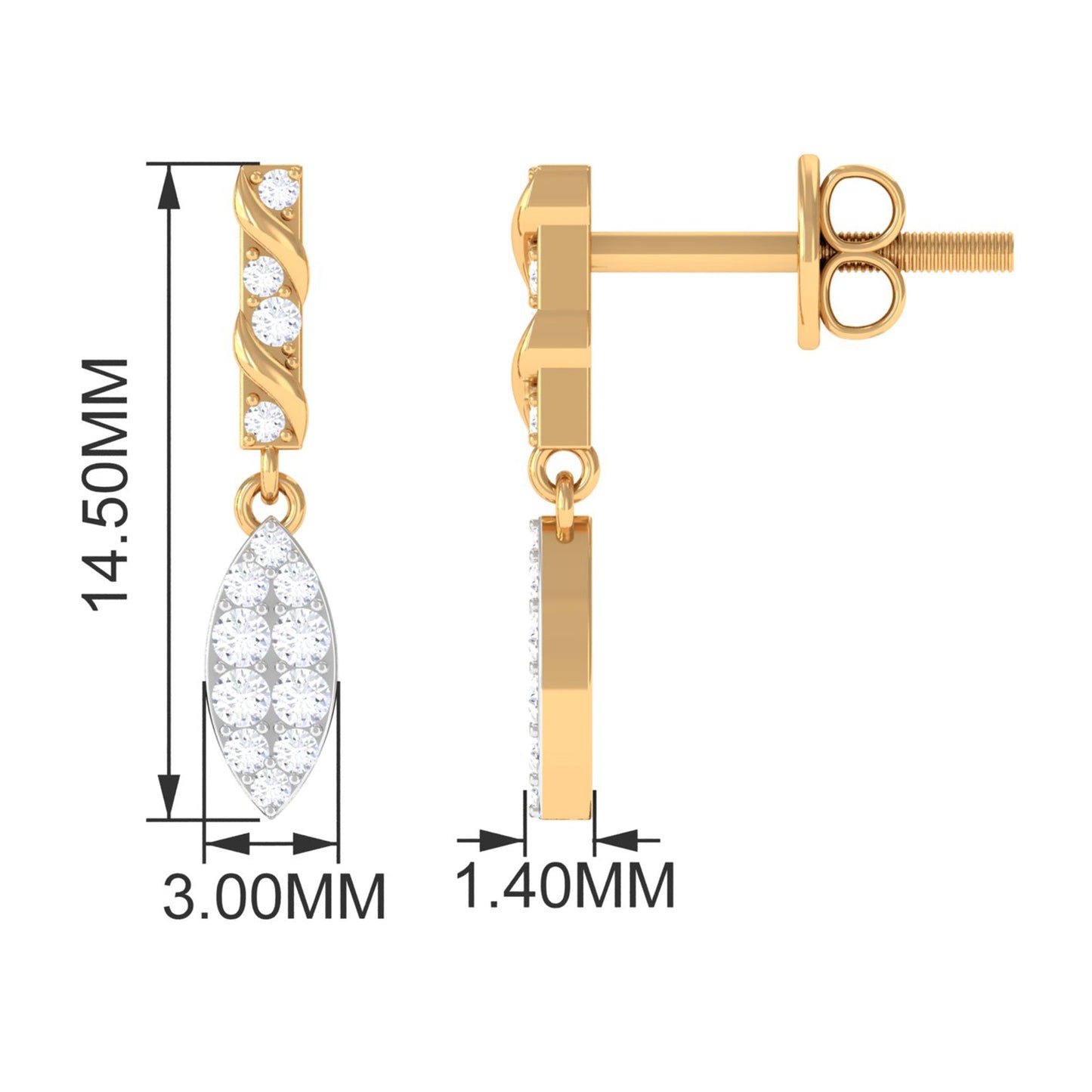 Certified Moissanite Leaf Dangle Drop Earrings