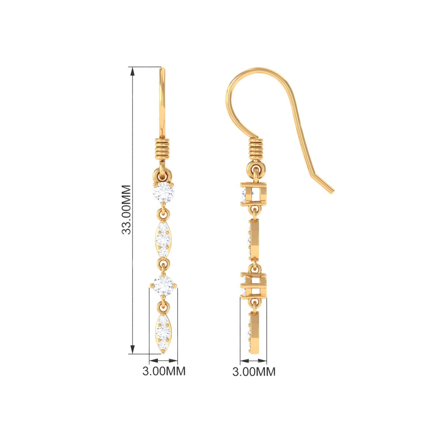 Womens Moissanite Dangle Earrings with Fish Hook