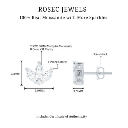 Certified Moissanite Lotus Flower Stud Earring