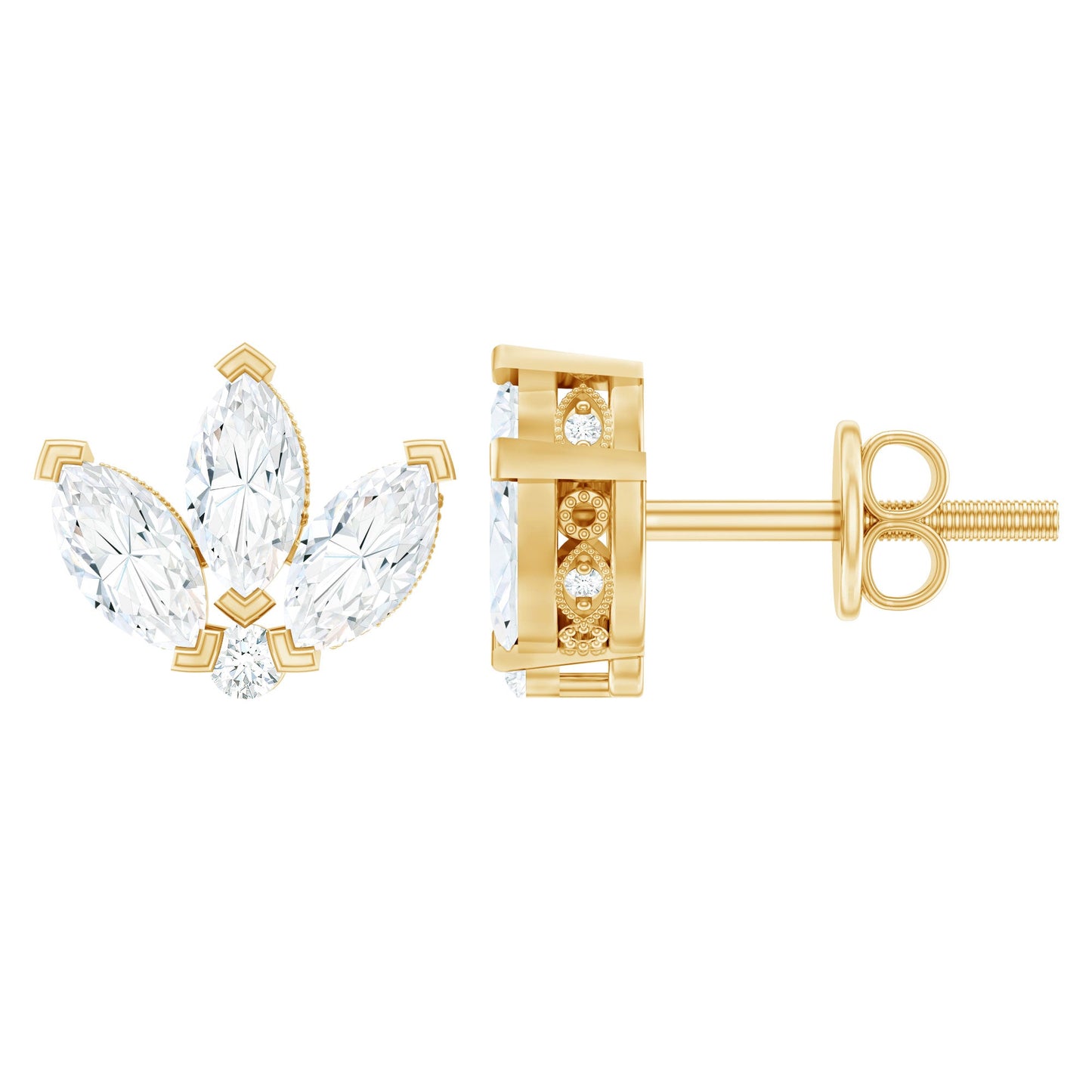 Certified Moissanite Lotus Flower Stud Earring