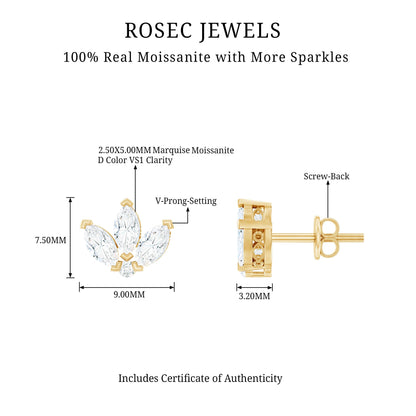 Certified Moissanite Lotus Flower Stud Earring