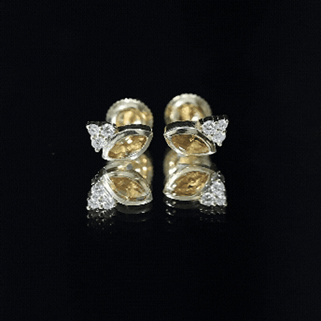 Bezel Set Citrine Marquise Stud Earrings with Diamonds