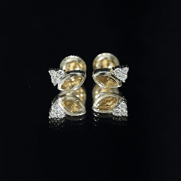 Bezel Set Citrine Marquise Stud Earrings with Diamonds