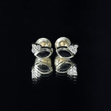 Natural Black Onyx Stud Earrings with Diamond Trio
