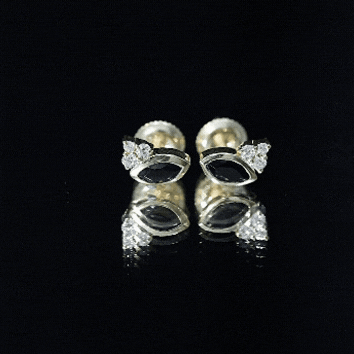 Marquise Cut Black Spinel Stud Earrings with Diamonds