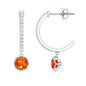 Lab Created Orange Sapphire and Diamond Hoop Drop Earrings