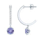 Natural 1 Carat Tanzanite Drop Hoop Earrings with Diamond
