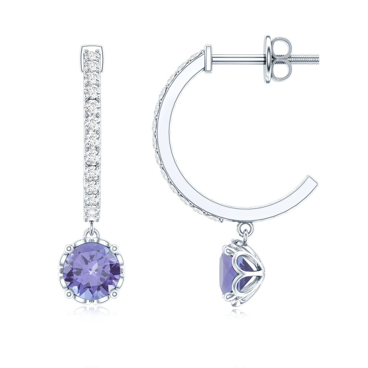 Natural 1 Carat Tanzanite Drop Hoop Earrings with Diamond