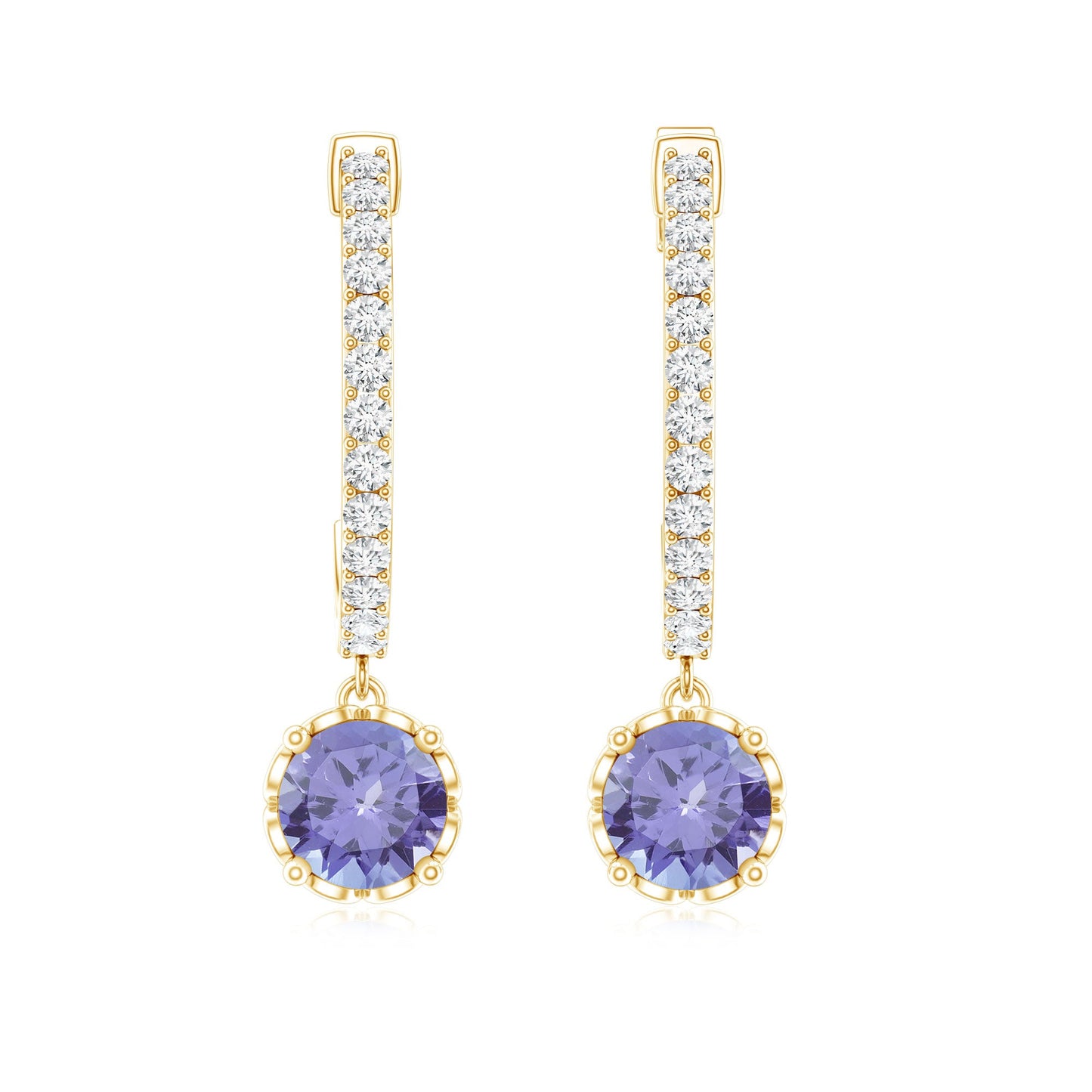 Natural 1 Carat Tanzanite Drop Hoop Earrings with Diamond