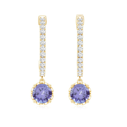 Natural 1 Carat Tanzanite Drop Hoop Earrings with Diamond