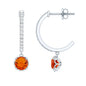 Certified Real Fire Opal Drop Hoop Earrings with Diamond