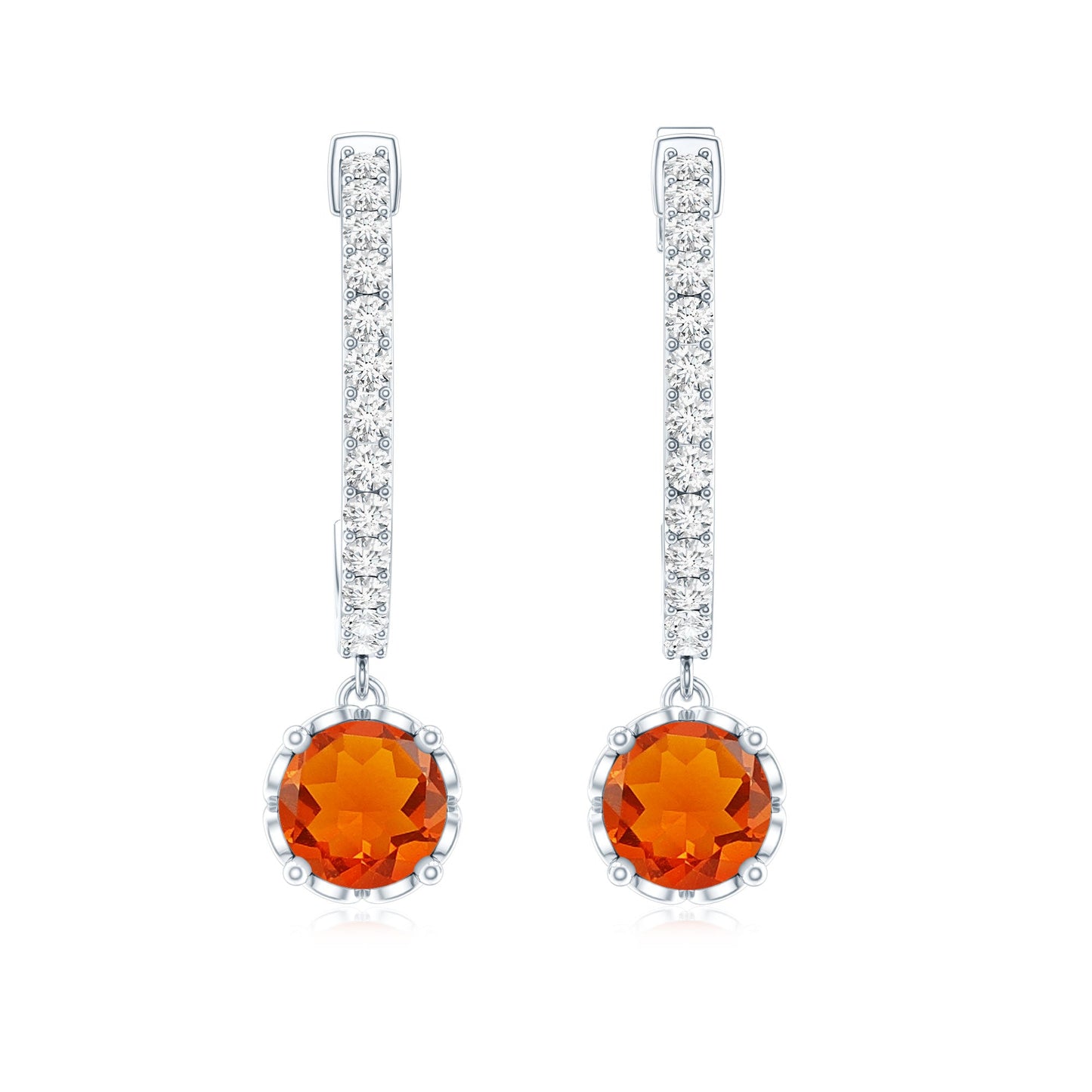 Certified Real Fire Opal Drop Hoop Earrings with Diamond