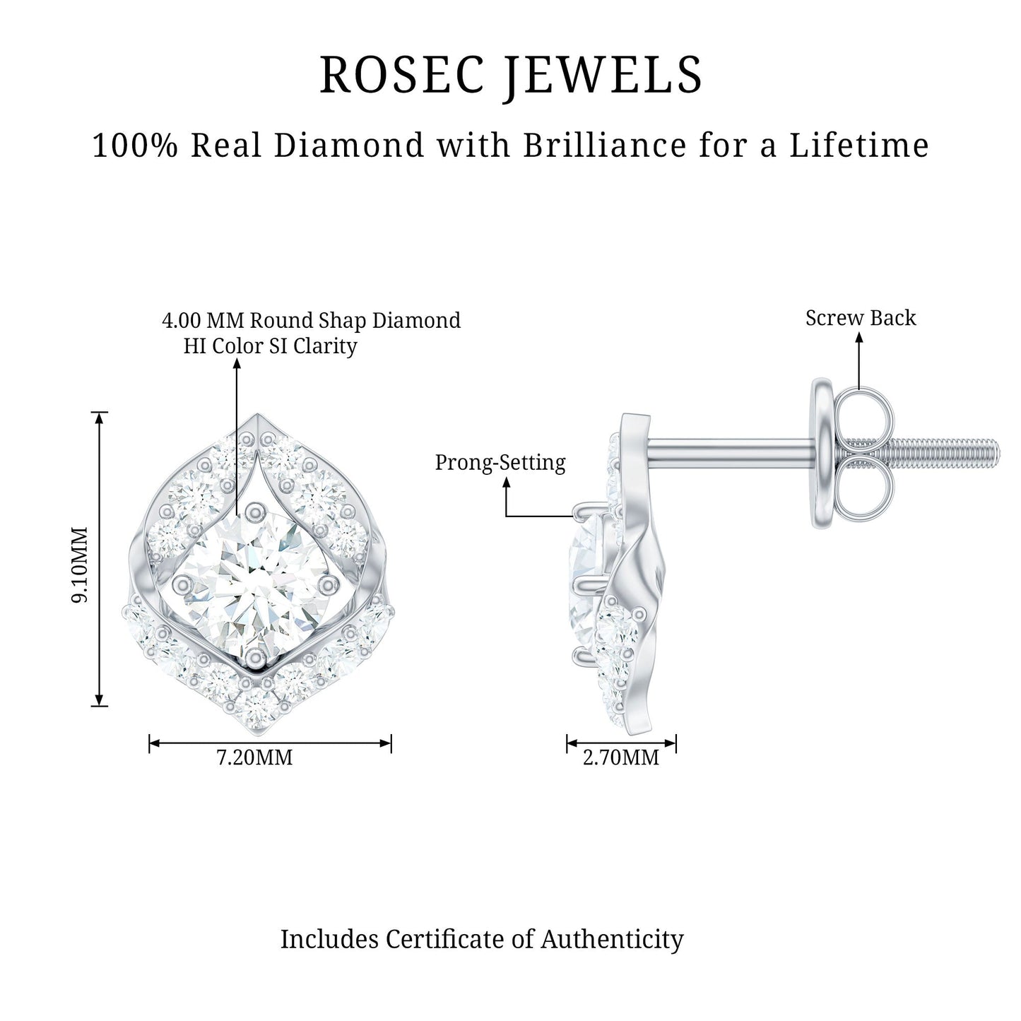 Nature Inspired Diamond Leaf Earrings with Screw Back