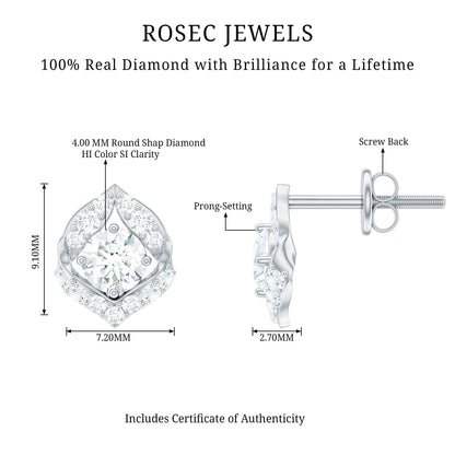 Nature Inspired Diamond Leaf Earrings with Screw Back