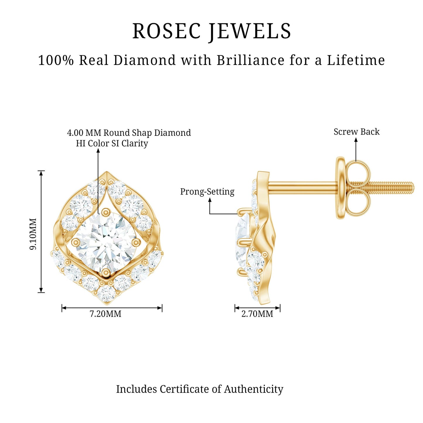 Nature Inspired Diamond Leaf Earrings with Screw Back