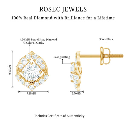 Nature Inspired Diamond Leaf Earrings with Screw Back