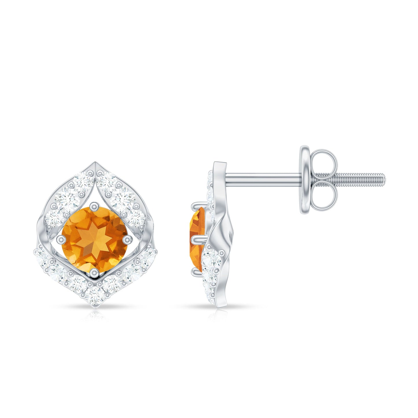 Nature Inspired Citrine Leaf Earrings with Diamond