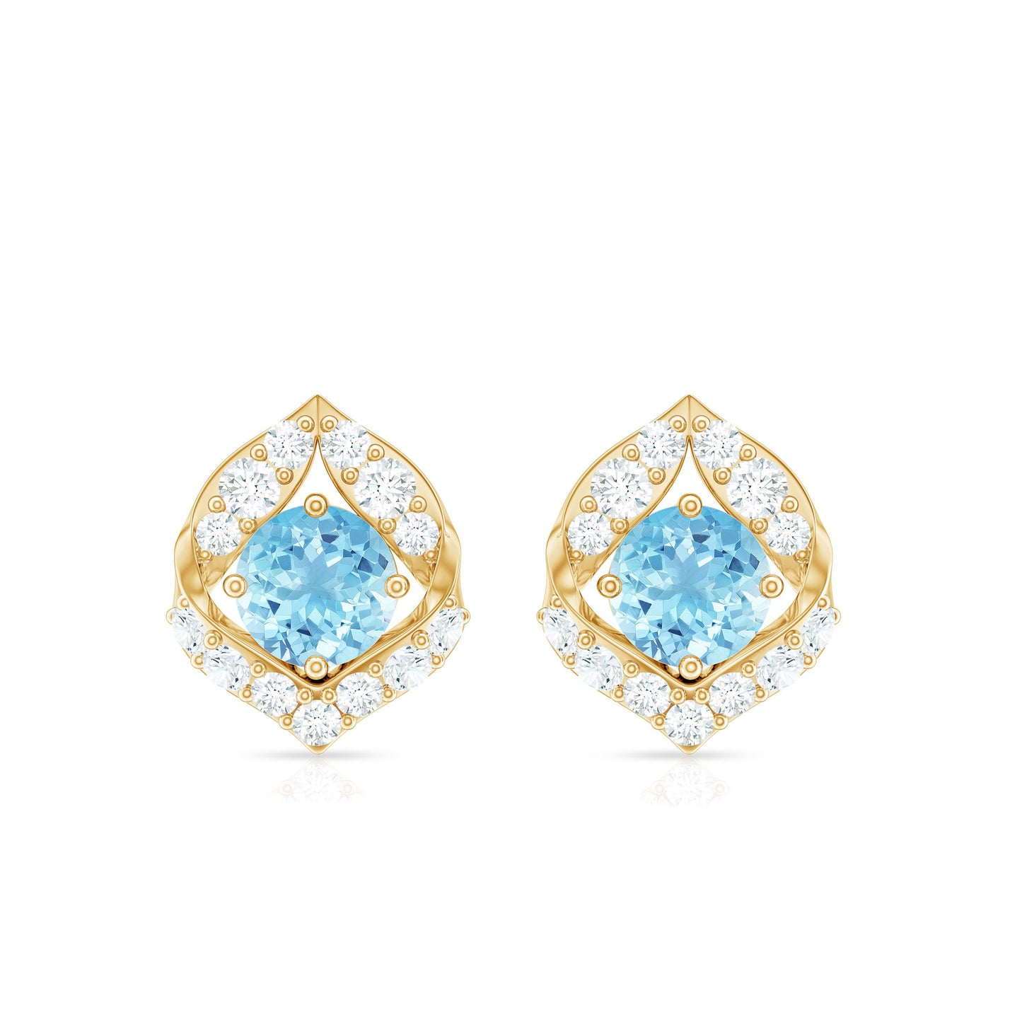 Vintage Inspired Aquamarine Diamond Leaf Earrings