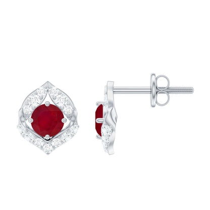 Natural Ruby Diamond Stud Earrings for Women