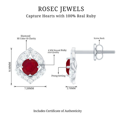 Natural Ruby Diamond Stud Earrings for Women