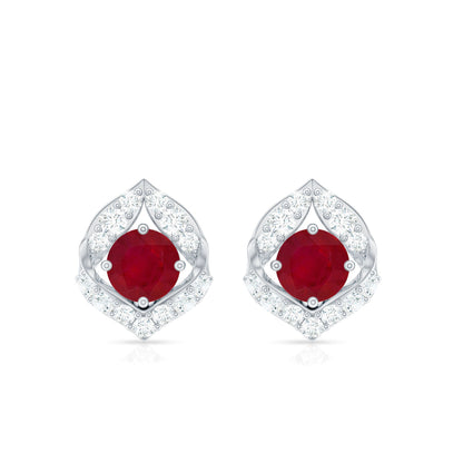 Natural Ruby Diamond Stud Earrings for Women