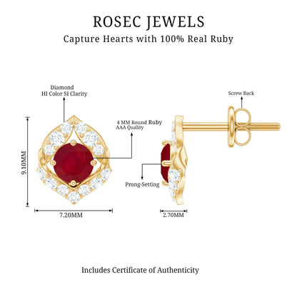Natural Ruby Diamond Stud Earrings for Women