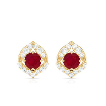 Natural Ruby Diamond Stud Earrings for Women