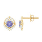 Natural 1 Carat Tanzanite Stud Earrings with Diamond or Women