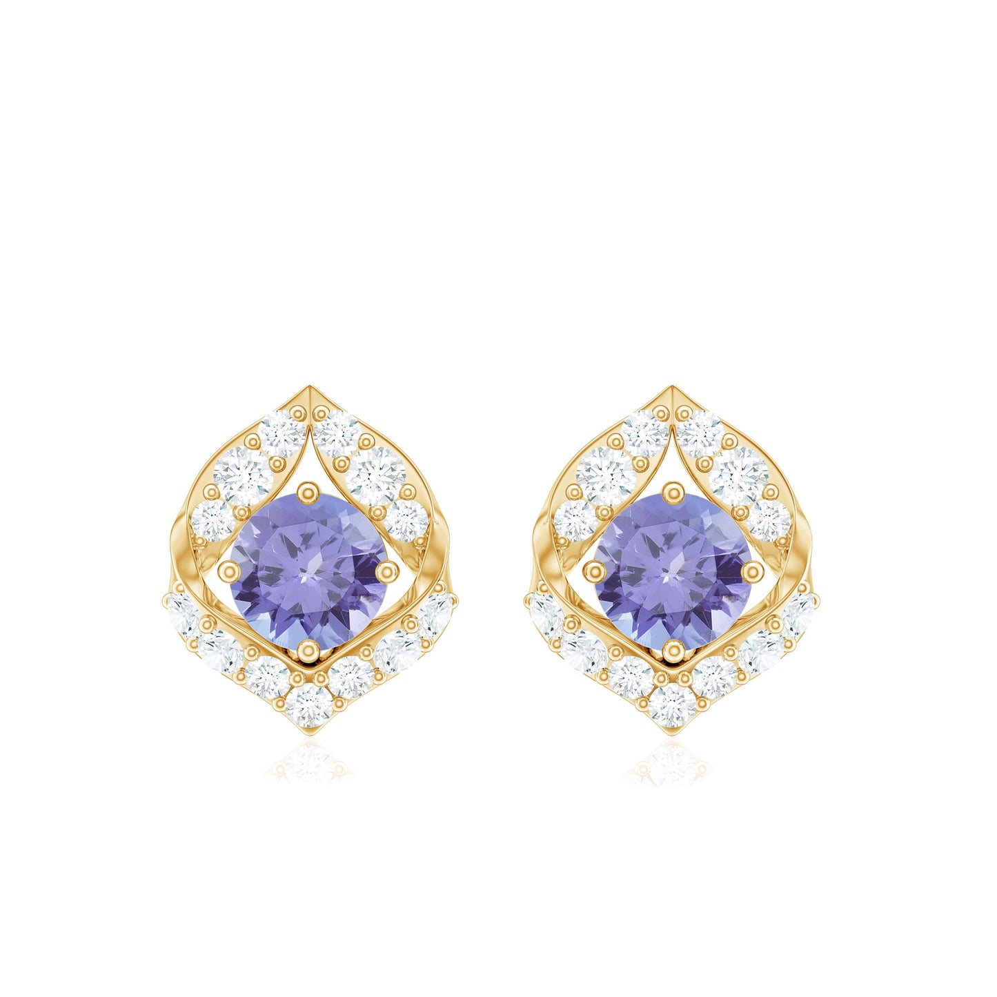Natural 1 Carat Tanzanite Stud Earrings with Diamond or Women