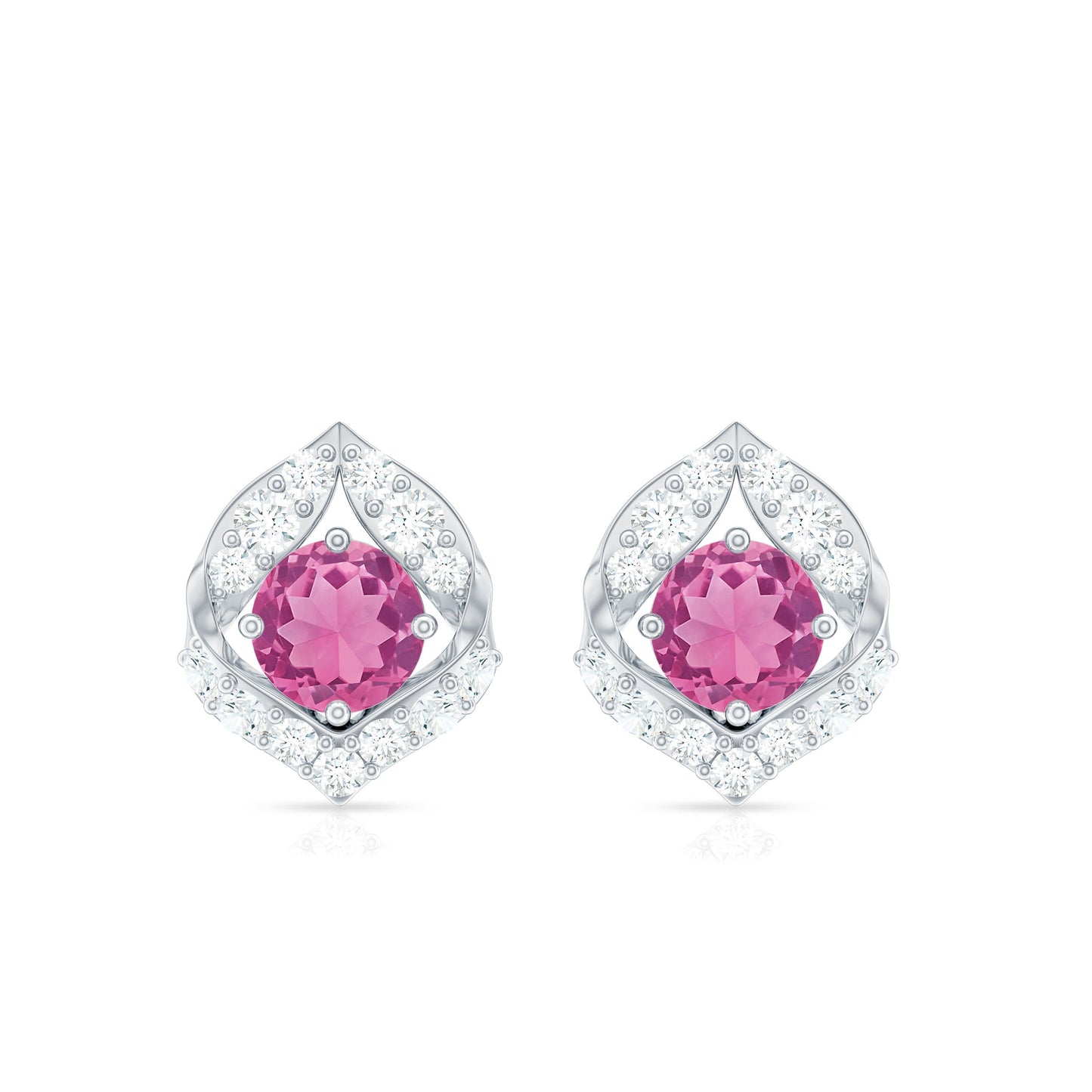 Natural Pink Tourmaline Stud Earrings with Diamond