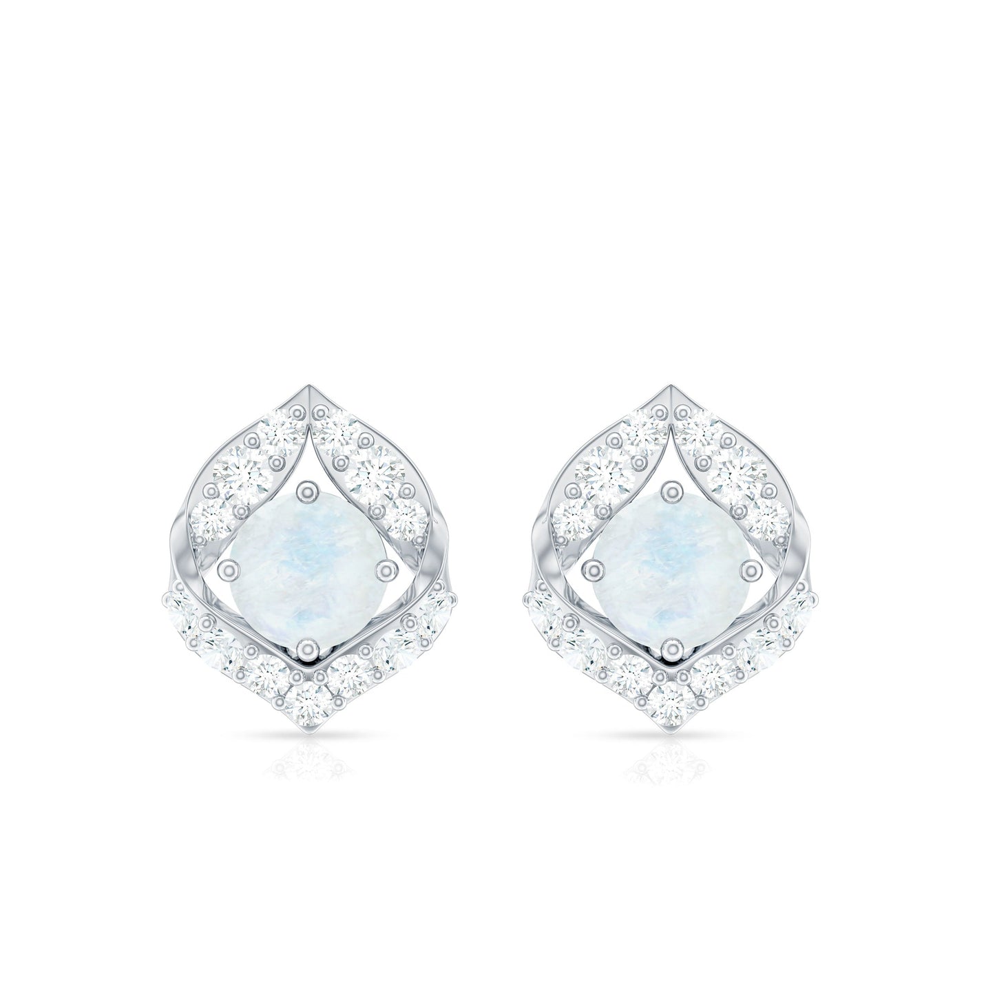 Real Moonstone Diamond Stud Earrings with Screw Back