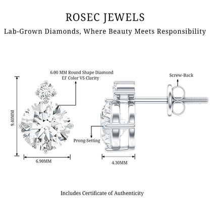 Lab 1.9 Carat Round Diamond Solitaire Stud Earrings