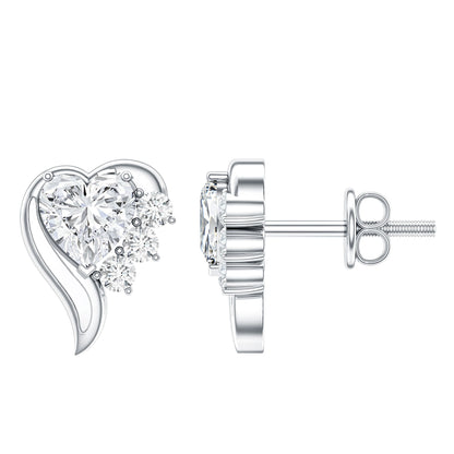 Heart Shape Lab Grown Diamond Minimal Stud Earrings with Screw Back
