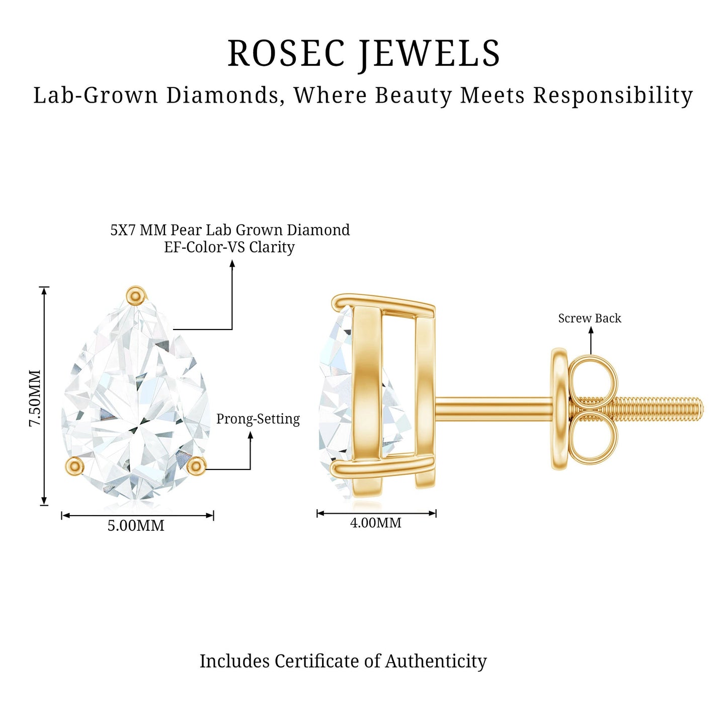 Pear Shape Lab Grown Diamond Solitaire Stud Earrings