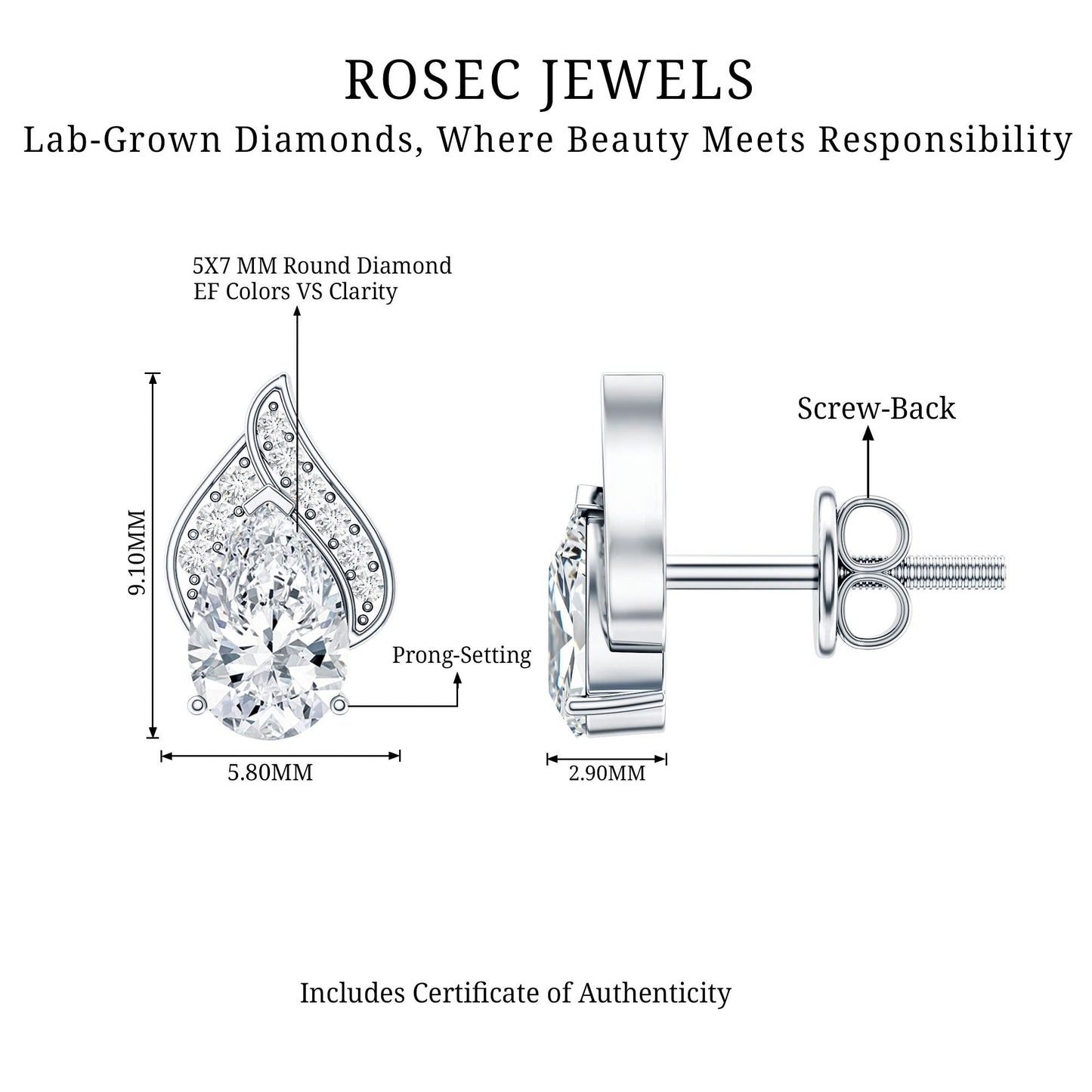 Pear Shape Lab Grown Diamond Classic Stud Earrings