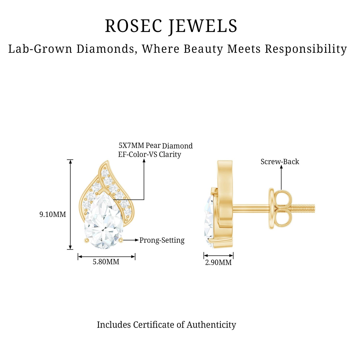 Pear Shape Lab Grown Diamond Classic Stud Earrings