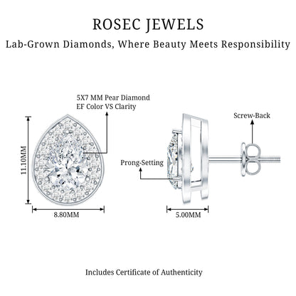 Pear Shape Lab Grown Diamond Classic Halo Stud Earrings