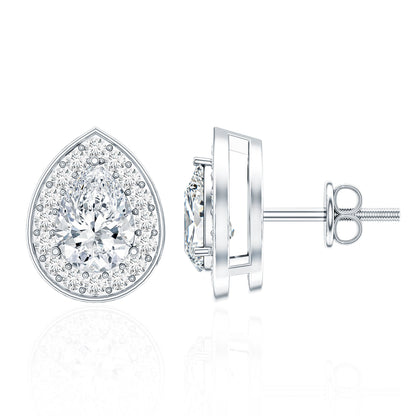 Pear Shape Lab Grown Diamond Classic Halo Stud Earrings