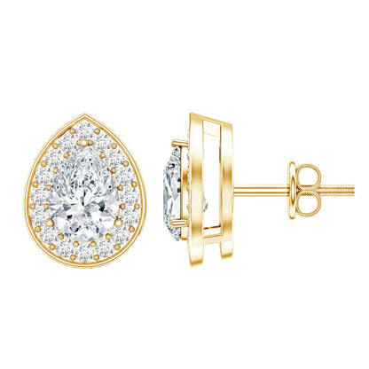 Pear Shape Lab Grown Diamond Classic Halo Stud Earrings