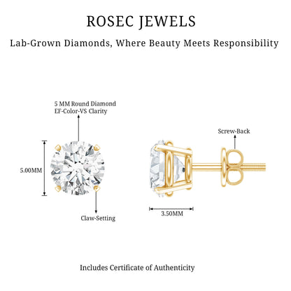 Lab Grown Diamond Solitaire Stud Earrings with Screw Back
