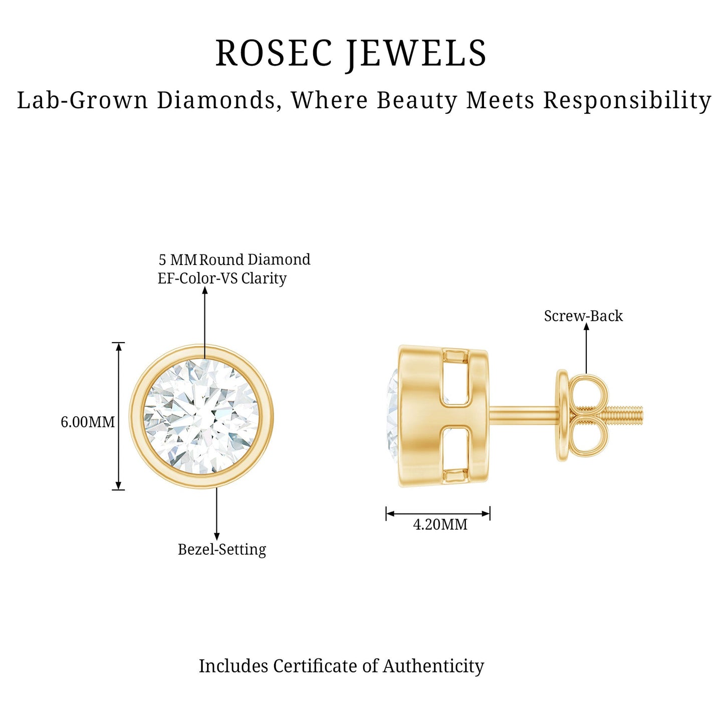 Simple Solitaire Stud Earrings with Lab Grown Diamond