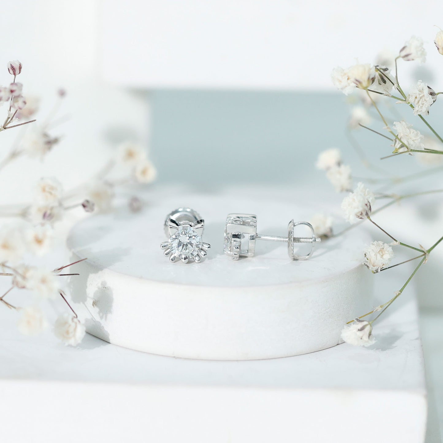 Cute Cat Stud Earrings with Lab Grown Diamond