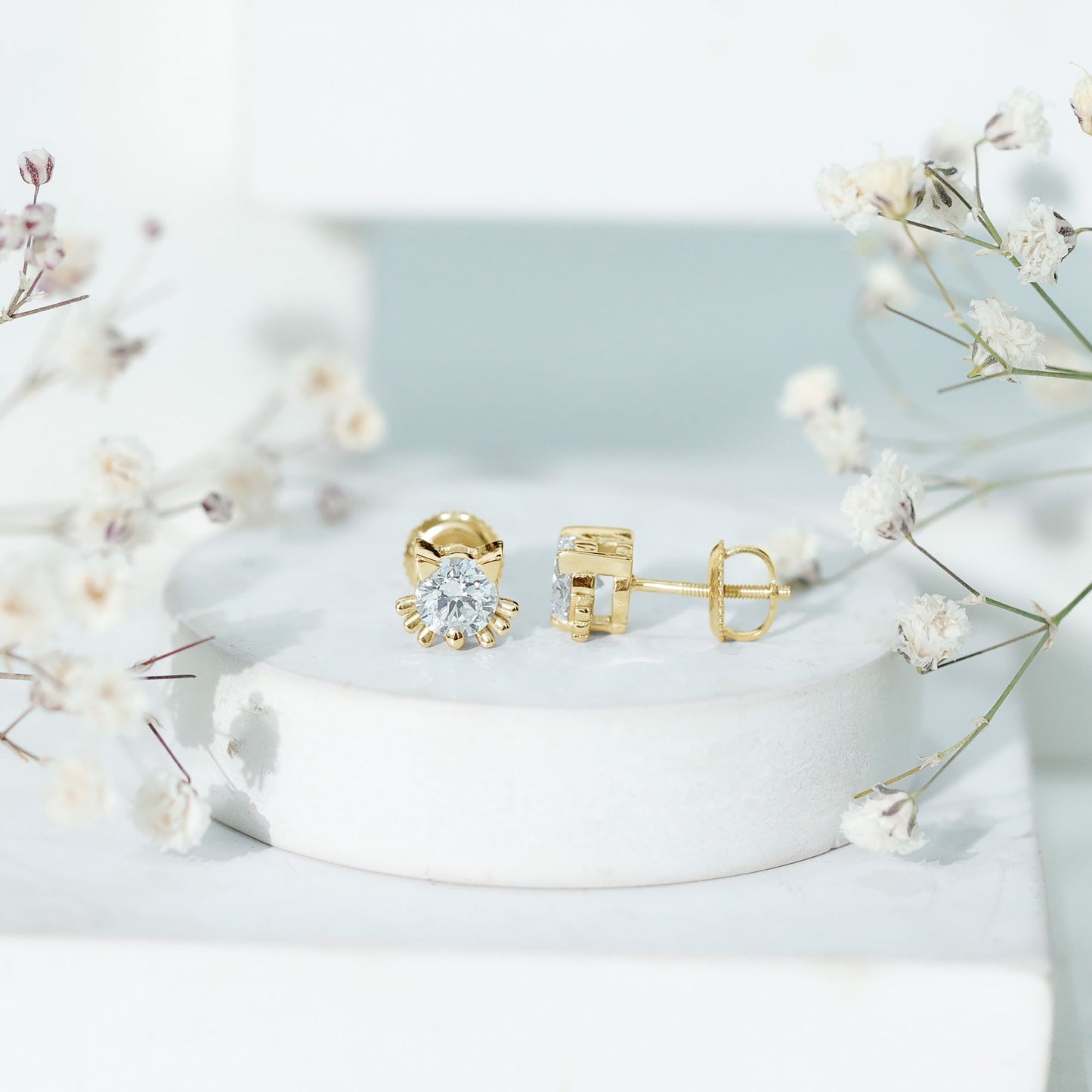 Cute Cat Stud Earrings with Lab Grown Diamond
