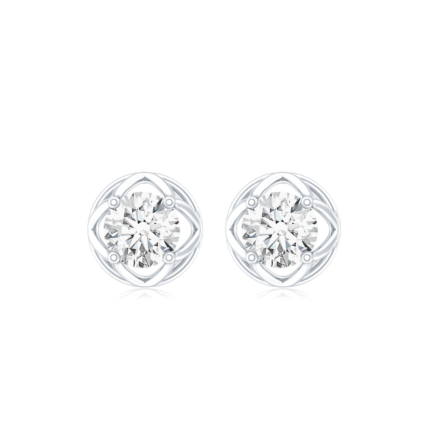 Round Lab Grown Diamond Solitaire Floral Stud Earrings