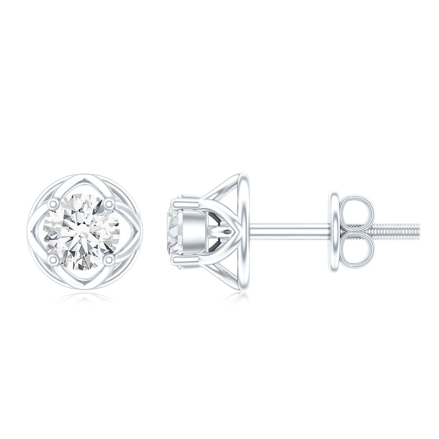 Round Lab Grown Diamond Solitaire Floral Stud Earrings