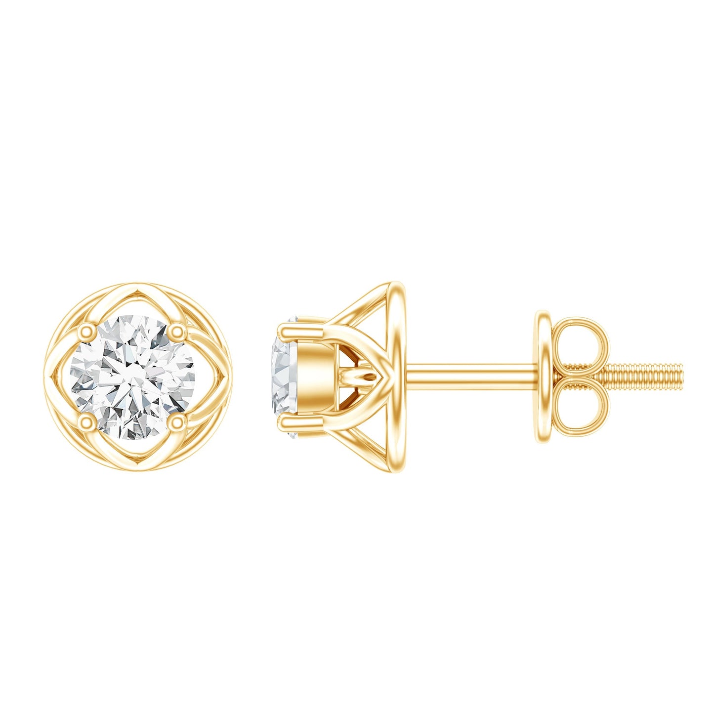 Round Lab Grown Diamond Solitaire Floral Stud Earrings