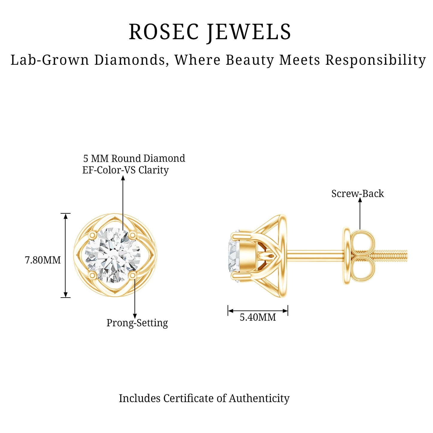 Round Lab Grown Diamond Solitaire Floral Stud Earrings