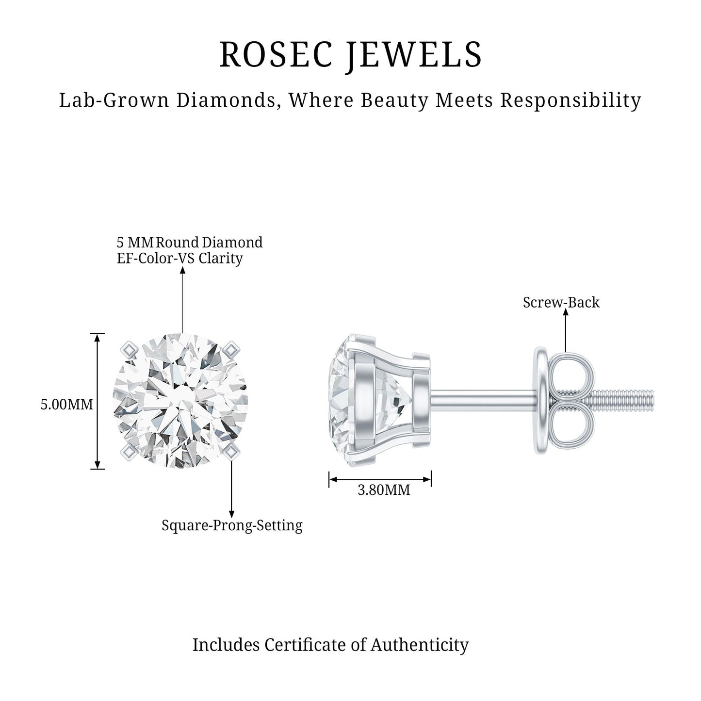0.9 Carat Brilliant Cut Lab Grown Diamond Stud Earrings